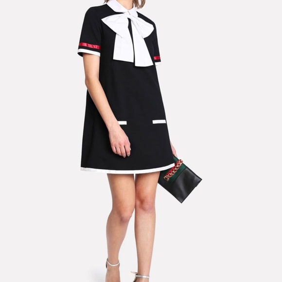 chickwish Dresses & Skirts - Chickwish NWOT Exaggerate Bow Tie Neck Contrast Tape Dress